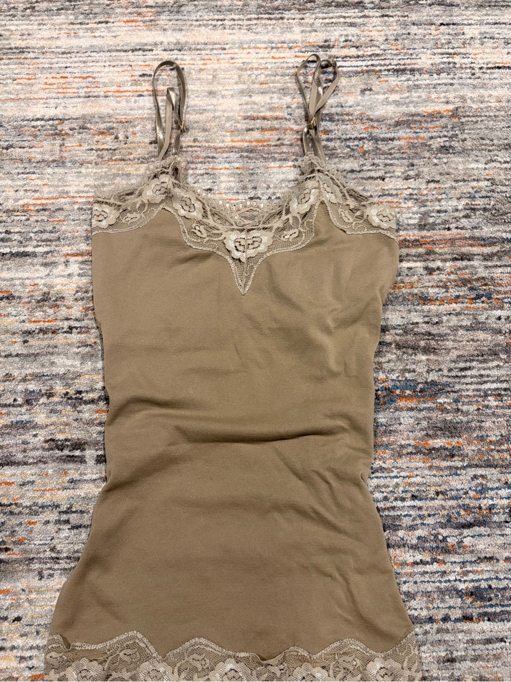 Lace Trim Cami Tank Top in Olive Tan